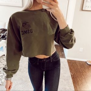 USMC Olive Green Cropped Sweatshirt - Military Style Women Sweater